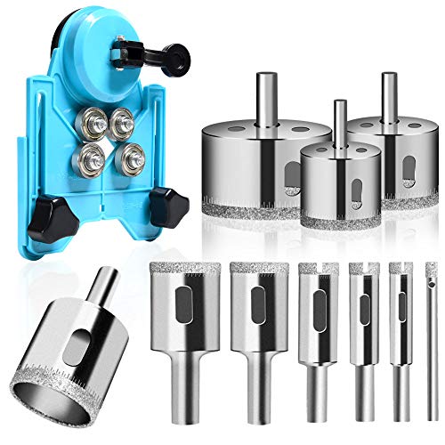 Diamond Drill Bit Set, 11PCS Hollow Core Drill Hole Saw Set with Hole Saw Guidance Fixture, Suitable for Tile, Ceramic, Glass, Porcelain, Marble, DIY Kitchen Bathroom Shower 6-50mm