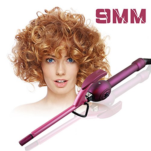 Hann 9mm Unisex Curling Iron Wand Professional Super Tourmaline Ceramic Barrel Small Slim Tongs Hair Roller Curler Crimper Iron New styling wand for Travel Vacation Best Mother Gift(Super Slim, 9mm)