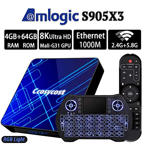 Android TV Box 9.0 4GB 32GB 64GB Amlogic S905X3 Smart TV Box Set Top Box with Backlit Wireless Keyboard USB 3.0 Ultra HD 4K 8K HDR Dual Band WiFi 2.4GHz 5.8GHz BT 4.1 RGB Lights Streaming Media Player