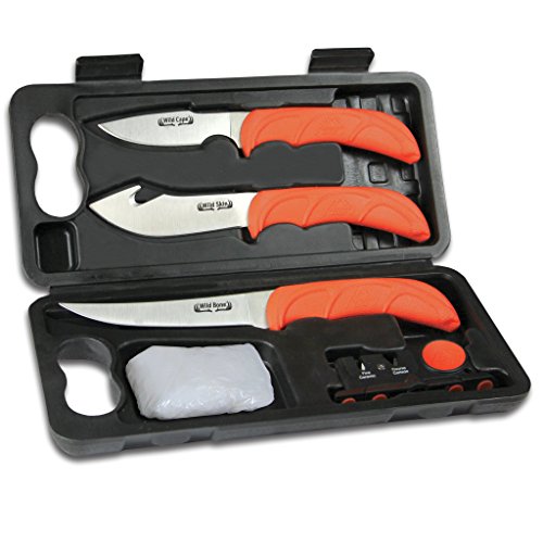 Outdoor Edge Wild LITE Super Compact 6-Piece Hunting Knife Kit for Field Dressing Game, Lightweight Hard Case, Blaze-Orange High Visibility Non-Slip Handles, Full Tang Razor-Sharp Stainless Blades