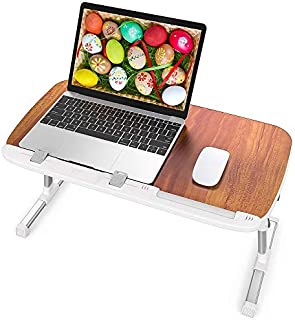 Laptop Table for Bed, TaoTronics Foldable Lap Desks, Bed Desk Height Adjustable, Portable Bed Tray Table for Couch and Sofa, Laptop Stand for Lap and Writing - Brown