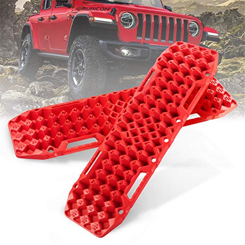 BUNKER INDUST Off-Road Traction Boards with Jack Lift Base, 1 Pair Recovery Tracks Traction Mat for 4X4 Jeep Mud, Sand, Snow Traction Ladder-Red Emergency Tire Traction Tool