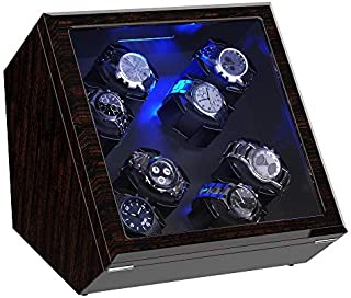 Watch Winder, [Newly Upgraded] Piano Finish Carbon Fiber Exterior and Soft Flexible Watch Pillows Automatic Watch Winder Box, 8 Winding Spaces with Built-in Illumination (Pine Bark Pattern)