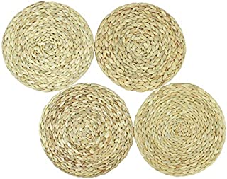 Gaia Guy Set of 4 Handmade Water Hyacinth Placemats Round Woven Placemat for Kitchen Table Trivets for Hot Dishes Heat Resistant Non-Slip Natural Material Eco-Friendly Charger Plates (15.7 - 40cm)