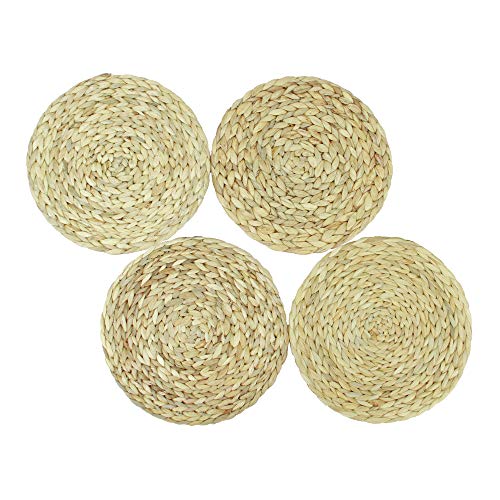 Gaia Guy Set of 4 Handmade Water Hyacinth Placemats Round Woven Placemat for Kitchen Table Trivets for Hot Dishes Heat Resistant Non-Slip Natural Material Eco-Friendly Charger Plates (15.7 - 40cm)