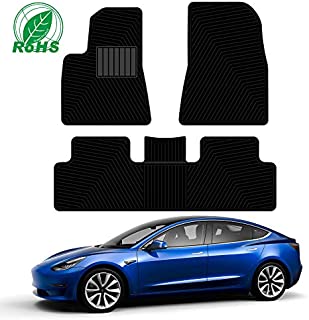 TACHICO Tesla Model 3 Floor Mats Set, 2017 2018 2019 2020All Weather Nonslip Waterproof Heavy Duty Black Rubber Environmental Materials Car Carpet Compatible (3 Pcs) (Black)