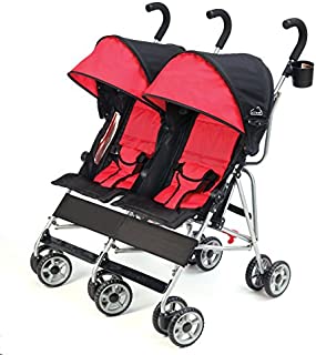 Kolcraft Cloud Lightweight and Compact Double Umbrella Stroller, Red/Black