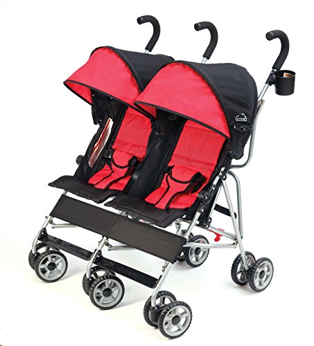 Kolcraft Cloud Lightweight and Compact Double Umbrella Stroller, Red/Black