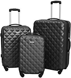 HyBrid & Company Luggage Set Durable Lightweight Hard Case Spinner Suitcase LUG3-SS577A, 3 Pieces, Dark Grey