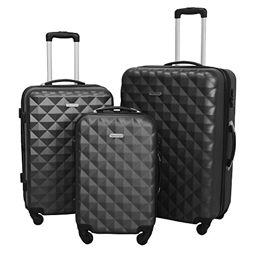 HyBrid & Company Luggage Set Durable Lightweight Hard Case Spinner Suitcase LUG3-SS577A, 3 Pieces, Dark Grey