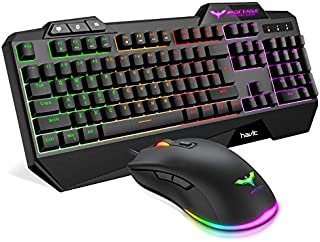 Havit Wired Gaming Keyboard Mouse Combo LED Rainbow Backlit Gaming Keyboard RGB Gaming Mouse Ergonomic Wrist Rest 104 Keys Keyboard Mouse 4800 DPI for Windows & Mac PC Gamers (Black)