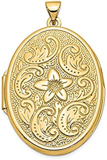 14k Yellow Gold 32mm Oval Flower Scrolls Photo Pendant