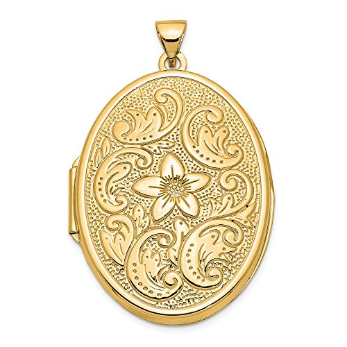 14k Yellow Gold 32mm Oval Flower Scrolls Photo Pendant