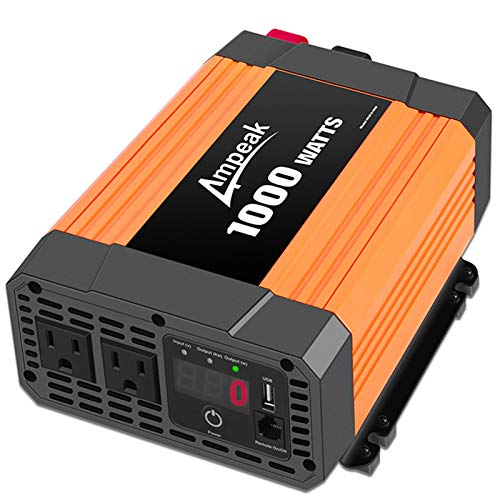 Ampeak 1000W Power Inverter Truck/RV Inverter 12V DC to 110V AC Converter with Dual AC Outlets 2.1A USB Modified Sine Wave Inverter