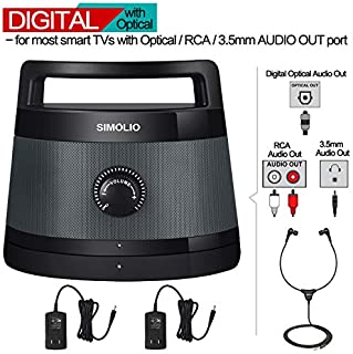 SIMOLIO Digital Assisted Hearing Amplifier Wireless TV Speaker with Optical In, Voice Highlighting Portable TV Listening Speaker for Seniors, No Delay,100ft Work Range, Extra Headset & Adapter SM-621D