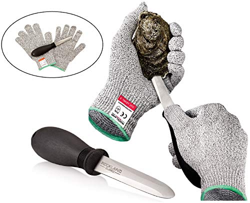 Rockland Guard Oyster Shucking Set- High Performance Level 5 Protection Food Grade Cut Resistant Gloves with 3.5 Stainless steel Oyster Knife, perfect set for shucking oysters (Large)