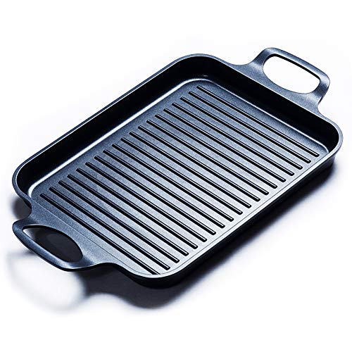 S·KITCHN Grill Pan Stove Top Grill Induction Griddle, Griddle Grill with Dual handles, Square Indoor Grilling Pan