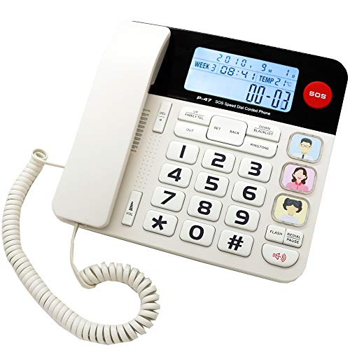 JeKaVis J-P47 SOS Home Corded Phones with Big Button/Caller ID/Light Button, 40dB Amplified Phones for Seniors with Picture Button Support One-Touch Speed Dial