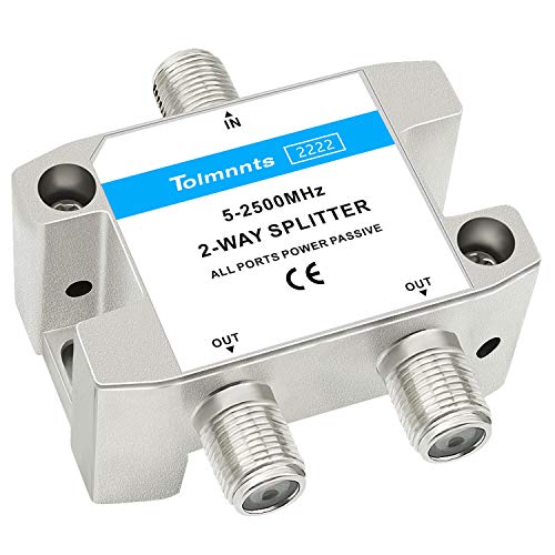 Tolmnnts 2-Way Coaxial Cable Splitter 5-2500MHz,Work with CATV, Satellite TV,Antenna System and MoCA Configurations (2 Way)