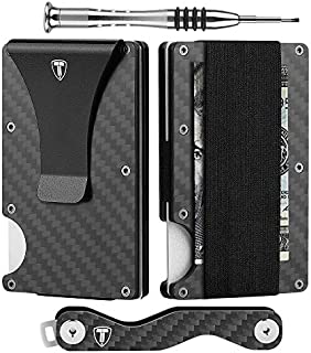 Minimalist Wallet for Men Carbon Fiber Card Holder Money Clip RFID Blocking Slim Front Pocket Wallets with Key Holder