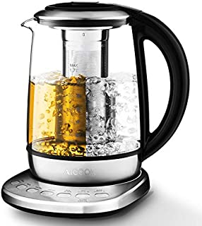 Aicook Electric Tea Kettle 1.7L Glass Teapot with One Touch Temperature Control, Food Grade Stainless Steel Inner Lid, Infuser & Bottom, 120min Keep Warm & Boil Dry Protection, BPA Free