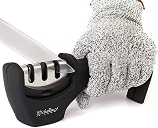 Kitchen Knife Sharpener - 3-Stage Knife Accessory Sharpening Tool Helps Repair, Restore and Polish Blades - Cut-Resistant Glove Included