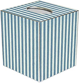 Tissue Box Cover Tissue Holder Square Cube Farmhouse Bathroom Decor Rustic Bathroom Decor Beach Decor Blue Ticking Stripe 5