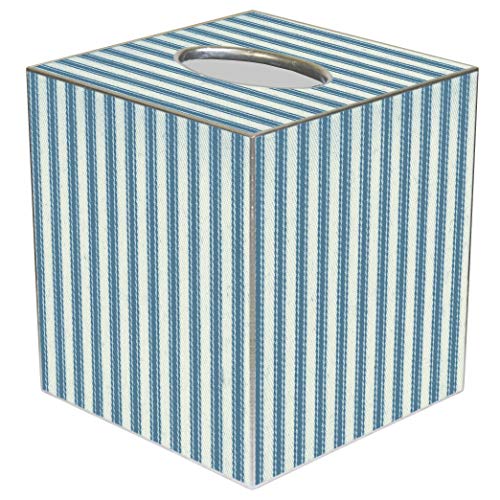 Tissue Box Cover Tissue Holder Square Cube Farmhouse Bathroom Decor Rustic Bathroom Decor Beach Decor Blue Ticking Stripe 5