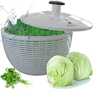 Brieftons Salad Spinner (BR-SS-02): Large 6.2 Quart Lettuce Greens Washer Dryer Drainer Crisper Strainer, Easy One-Hand Pump Operation, Compact Storage, Perfect for Washing & Drying Leafy Vegetables