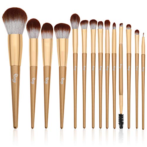 Qivange Makeup Brushes 14 PCS Concealer Powder Liquid Foundation Blush Brushes Premium Synthetic Eyebrow Travel Makeup Brush Set with Case for Blending Eye Shadow Full Face Make Up Gift