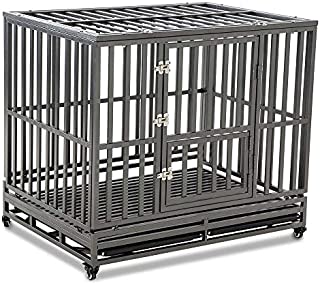 LUCKUP Heavy Duty Dog Cage Strong Metal Kennel and Crate for Medium and Large Dogs, Pet Playpen with Four Wheels,Easy to Install,42 inch,Black