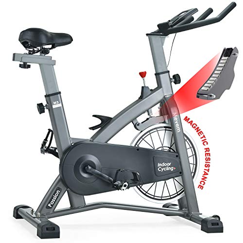 MEVEM Indoor Cycling Bike-Belt Drive Indoor Magnetic Exercise Bike,Indoor Stationary Bike for Home Cardio Gym Workout (Grey)