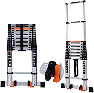 Telescoping Ladder Extension Multi-Purpose 18.5 FT Aluminum Foldable Industrial Compact Loft Ladder Household Daily or Emergency Use Portable Extendable Step Ladders 330 lb Large Loading Capacity