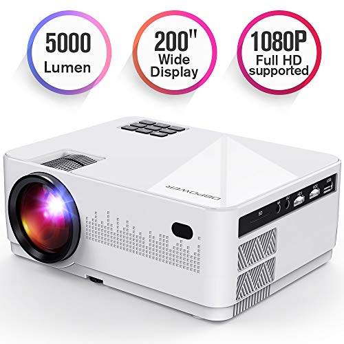 DBPOWER L21 LCD Video Projector, Upgraded 5000L 1080P 1920x1080 Supported Full HD Mini Movie Projector with HDMIx2/USB/SD/AV Ports, Compatible with Smartphone/VGA/TV/PS4/DVD Ideal for Home Theater