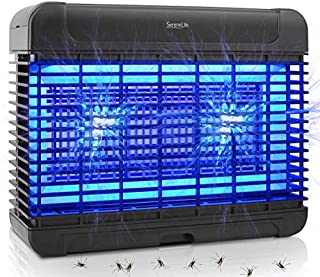 Indoor Home Electric Bug Zapper - Heavy Duty 222 Sq Yard Coverage Electronic Anti Flying Insect Killer Lantern Lamp Trap w 16pc UV A LED Light Bulb Attractant - SereneLife PSLBZ54, Black