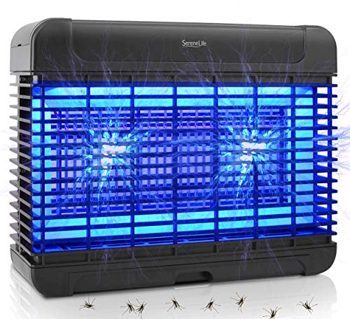 Indoor Home Electric Bug Zapper - Heavy Duty 222 Sq Yard Coverage Electronic Anti Flying Insect Killer Lantern Lamp Trap w 16pc UV A LED Light Bulb Attractant - SereneLife PSLBZ54, Black