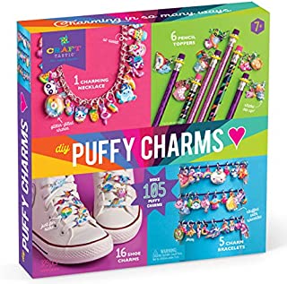 Craft-tastic  DIY Puffy Charms  Craft & Jewelry Making Kit  Create a Necklace, 5 Charm Bracelets, 6 Pencil Toppers, and 16 Shoelace Charms with 210 Puffy Stickers  Fun Arts and Crafts Kit for Kids