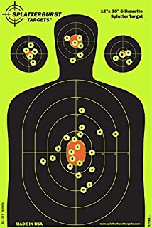 Splatterburst Targets - 12 x18 inch - Silhouette Reactive Shooting Target - Shots Burst Bright Fluorescent Yellow Upon Impact - Gun - Rifle - Pistol - Airsoft - BB Gun - Air Rifle (50 Pack)