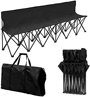 Giantex Portable Folding 6 Seats Chair Sideline Bench W/Seat Backs & Carry Bag Sports Team Camping (Black)