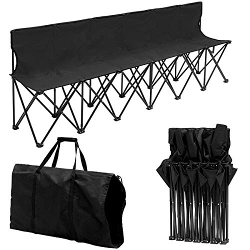 Giantex Portable Folding 6 Seats Chair Sideline Bench W/Seat Backs & Carry Bag Sports Team Camping (Black)