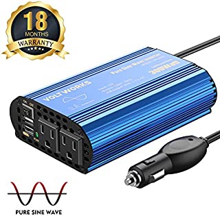 300W Pure Sine Wave Power Inverter for Car Truck RV Adapter DC 12V to AC 110V 120V with Dual 4.8A USB Port & AC Outlets by VOLTWORKS