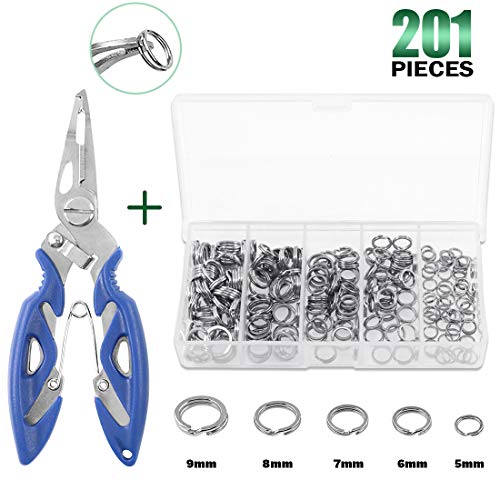 Keadic 200Pcs [5 - Sizes] Stainless Steel Split Fishing Rings