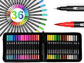 36 Dual Tip Brush Pens Art Markers Set Flexible Brush And 0.4mm Fineliner With Case - Coloring Journaling Lettering Drawing Planner Manga