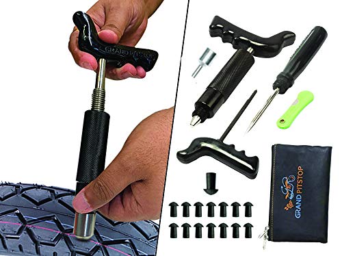 GRAND PITSTOP Tubeless Tire Puncture Repair Kit for Motorcycle and Cars with 15 Mushroom Plugs