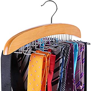 Ohuhu Tie Rack, Wooden Tie Organizer, 24 Tie Hanger Hook Storage Rack, Closet Accessory Organizer, Twirl Neck Tie Rack Holder Hook