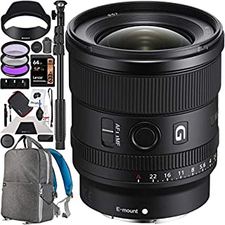 Sony FE 20mm F1.8 G Full Frame Ultra Wide Angle G Lens SEL20F18G Mirrorless E-Mount Cameras Bundle with Deco Gear Photography Backpack Case + Filter Kit + 64GB Card + Monopod + Accessories