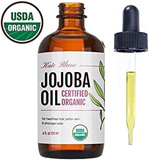 Jojoba Oil, USDA Certified Organic, 100% Pure, Cold Pressed, Unrefined. Revitalizes Hair & Gives Skin a Radiant Youthful Look. Effective Treatment for Face, Lips, Cuticles, Stretch Marks. (4 oz)
