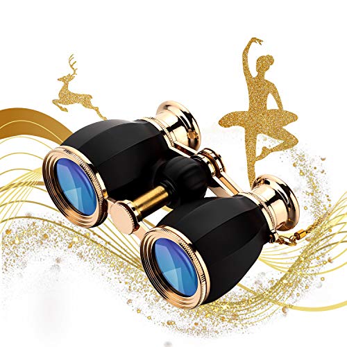 ESSLNB Opera Glasses Binoculars for Women Adults 4X30mm Theater Glasses Compact Binoculars for Theater and Concerts Antique Binoculars with Case Removable Chain Black