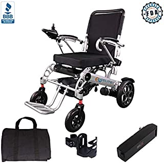 Innuovo Foldable Electric Power Wheelchair, Heavy Duty, Adjustable Speed for Outdoors or Indoors, Tall Backrest, Wide Seat, Fits any Car Trunk, Safe for Air Travel, Cover Bag Included, W5521 Silver