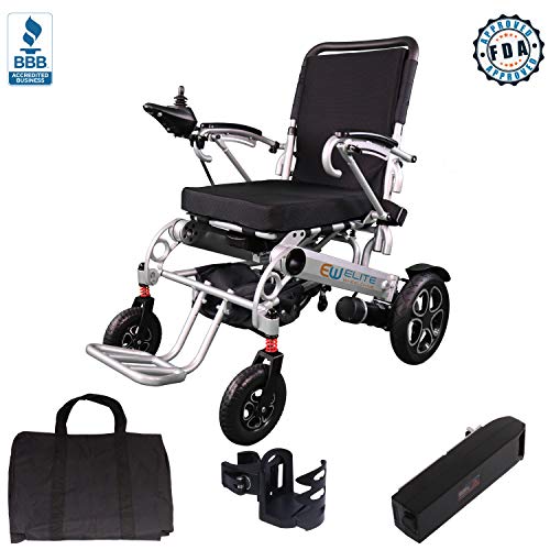 Innuovo Foldable Electric Power Wheelchair, Heavy Duty, Adjustable Speed for Outdoors or Indoors, Tall Backrest, Wide Seat, Fits any Car Trunk, Safe for Air Travel, Cover Bag Included, W5521 Silver